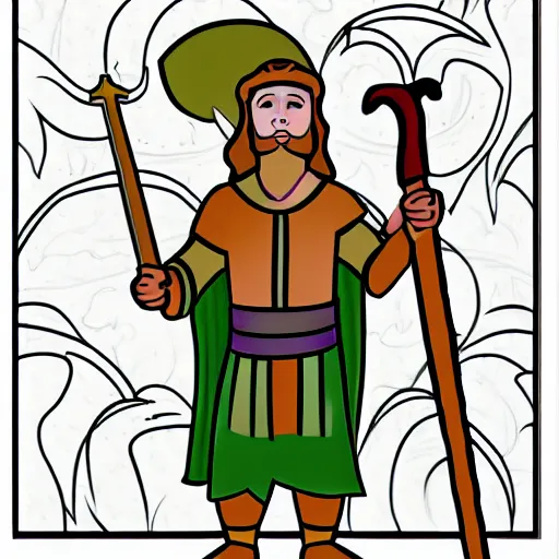 Image similar to coloring book sheet of a man in Biblical clothing holding a sword