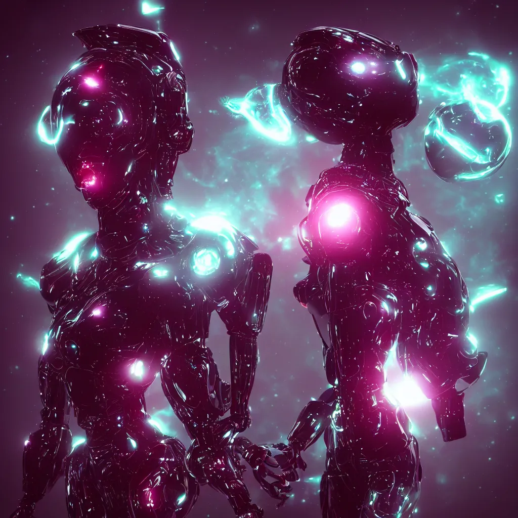 Prompt: “the most beatiful cosmic android robot female devil, photo pic taken by unreal engine, dark neon glow backdrop”