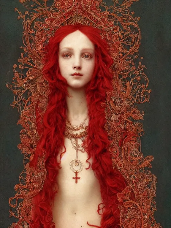 Prompt: a beautiful render of a catholic veiled red queen with symmetry intricate detailed ,pray,by James Jean,Enchanted doll,Lawrence Alma-Tadema,aaron horkey,Billelis,trending on pinterest,hyperreal,feminine,golden ratio,cinematic lighting