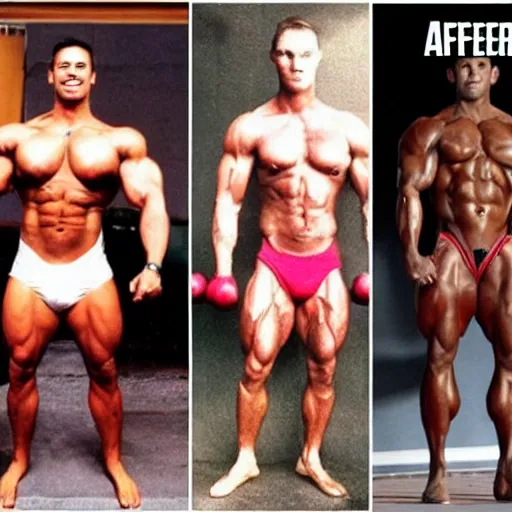 Image similar to before and after bodybuilding photos, highly detailed