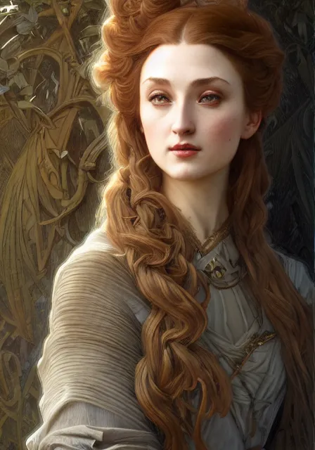 Image similar to portrait of sansa monster, intricate, elegant, highly detailed, digital painting, artstation, concept art, smooth, sharp focus, illustration, art by artgerm and greg rutkowski and alphonse mucha and william - adolphe bouguereau