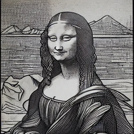 Image similar to Drawing of Leonardo Da Vinci drawing Mona Lisa, by Leonardo Da Vinci