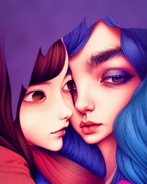 Image similar to richly detailed color illustration of a growing-closer-together illustrated by Artgerm and Mina Petrovic and Timothy Kong and Marina Federovna. 3D shadowing