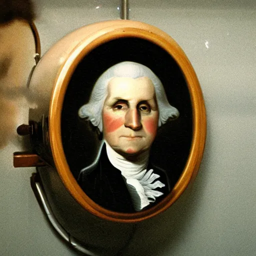 Prompt: George Washington’s head attached to a washing machine