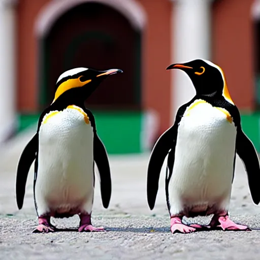 Image similar to penguins in conquistador armor visit rome