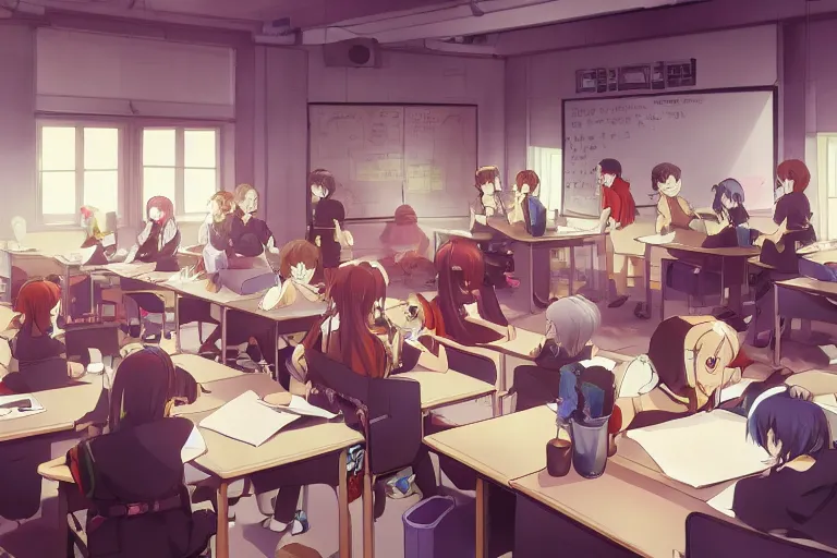 Anime classroom background illustration on Craiyon-demhanvico.com.vn