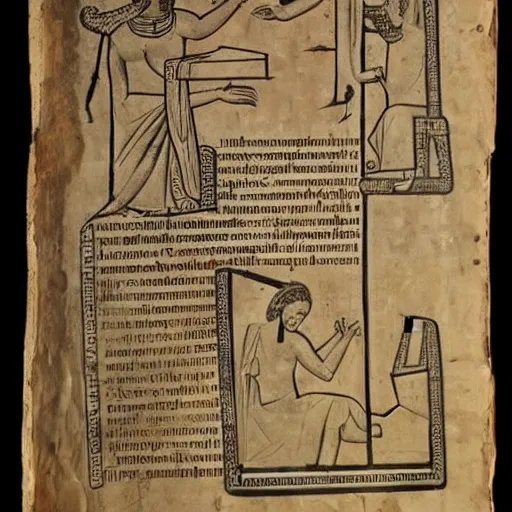 Image similar to ancient greek manuscript with diagrams about laptops