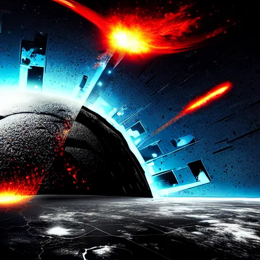 Image similar to shattered earth, black background, science fiction art