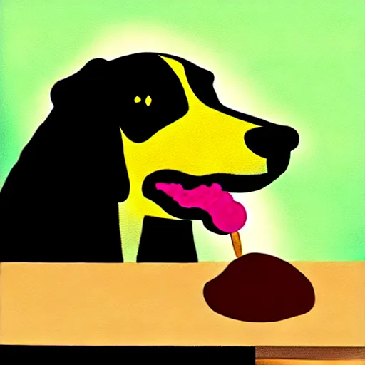 Image similar to painting of a dog eating ice cream