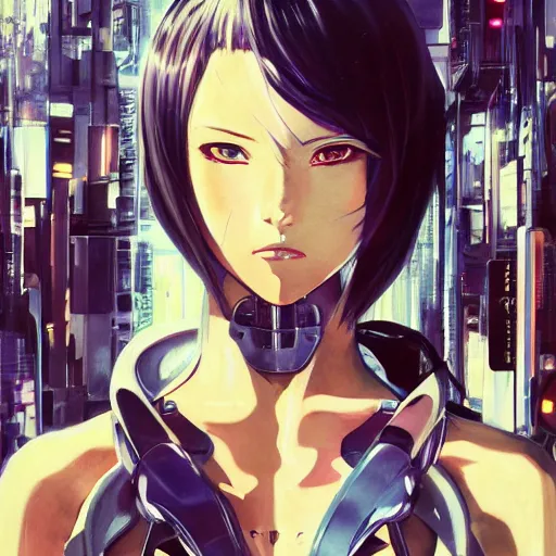 Image similar to anime cyborg | | very anime, realistic shaded robotic parts, fine details. anime. realistic shaded lighting poster by syd mead katsuhiro otomo ghost - in - the - shell, magali villeneuve, artgerm, jeremy lipkin and michael garmash, rob rey and kentaro miura style, trending on art station