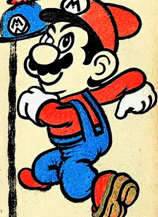 Image similar to super mario as a yokai illustrated in the style of kawanabe kyosai and toriyama sekien