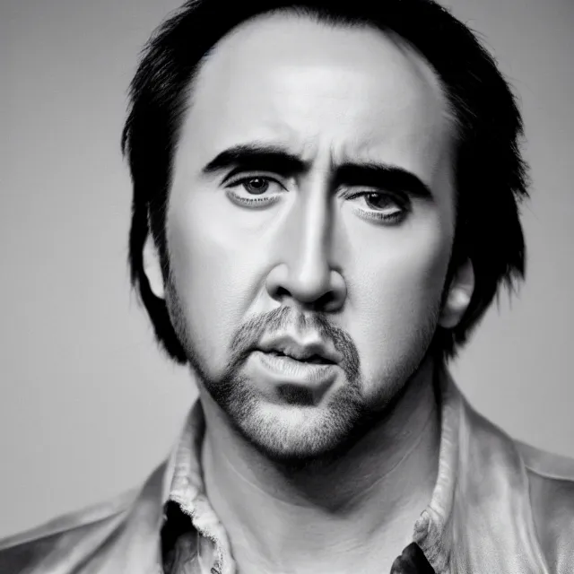 Image similar to photograph of nicolas cage in 1 9 9 9 headshot photo portrait headshot even lighting young handsome skin detail hd 8 k