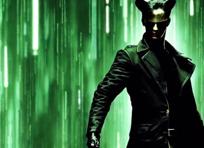 Image similar to neo as a fursona, the matrix, film still, high quality, hd, 4 k