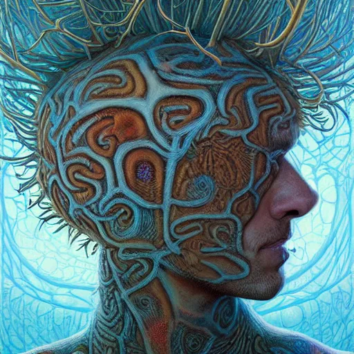 Prompt: fungus labyrinth mohawk scales portrait by gaston bussierre and charles vess and james jean and erik jones and rhads, inspired by rick and morty, epic, funny, huge scale, beautiful fine face features, intricate high details, sharp, ultradetailed