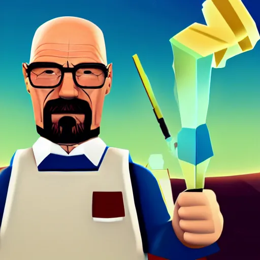 Image similar to walter white in roblox game work at a pizza place