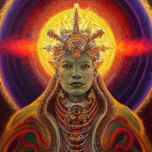Prompt: the sacred spirit king by GEOGLYPHIKS by FABIÁN JIMÉNEZ by MICHAEL DIVINE by AMANDA SAGE in the style of oil painting visionary art, intricate oil painting artwork. , trending on artstation, greg rutkowski very coherent symmetrical artwork, oil painting
