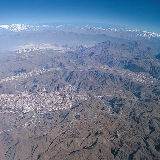 Prompt: satellite photo of santiago de chile and surrounding region, nadir angle