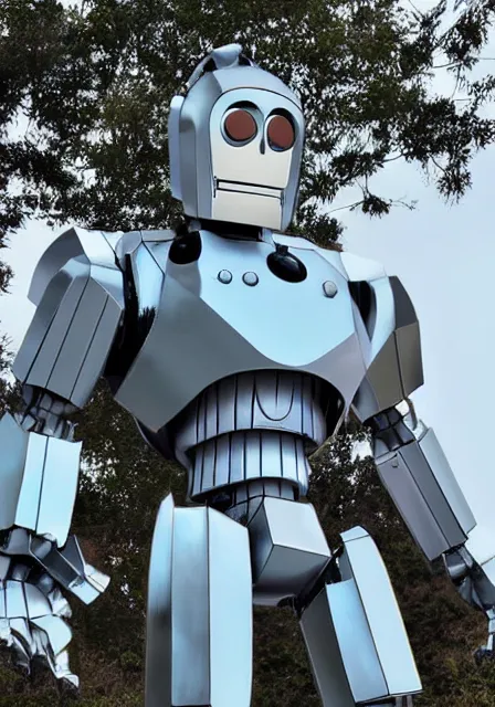 Prompt: The Iron Giant made of shiny white porcelain, HD photograph