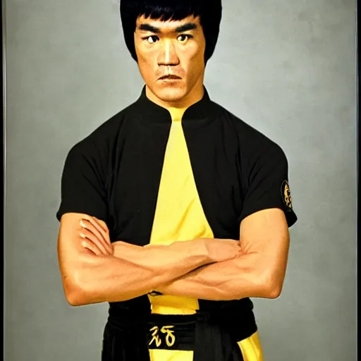 Image similar to a portrait picture of a 60 year old Bruce Lee,