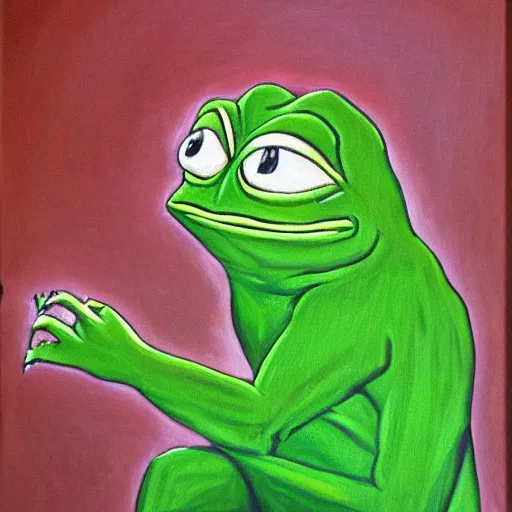 Image similar to depressed pepe the frog, oil painting, baroque style, high quality, 4 k