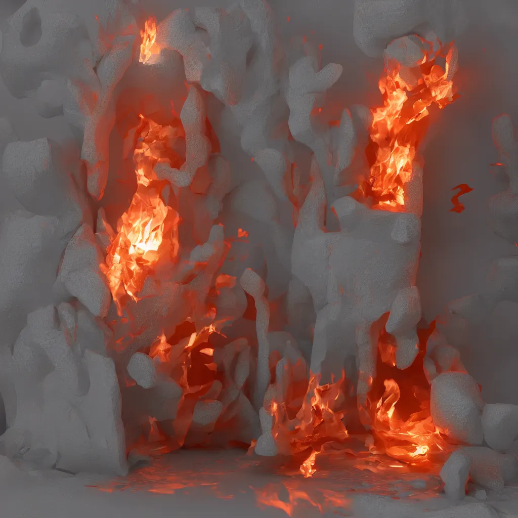 Image similar to a fire spirit chilling in a refrigerator, 3d render, ray tracing, 8k resolution, fantasy