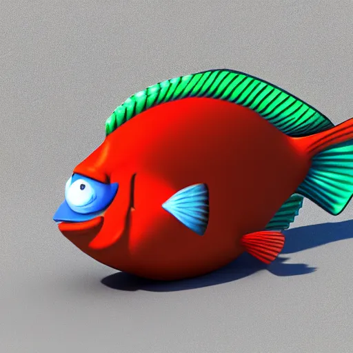 Image similar to a 3d render of a fish underwater that is looking a boat , in the style of a pixar cartoon, disney cartoon