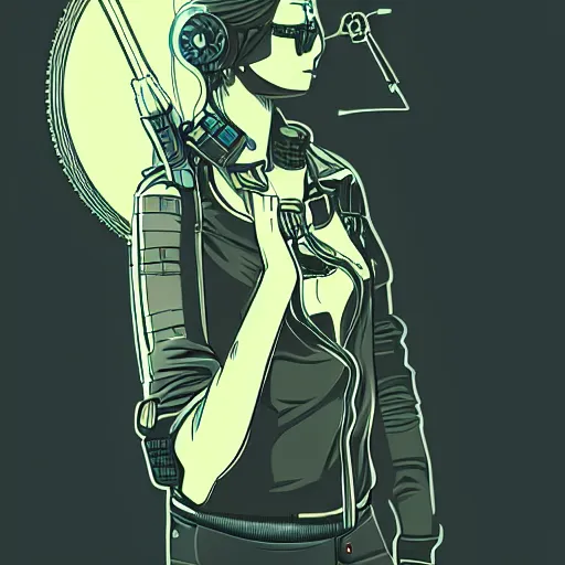 Image similar to cyberpunk woman, cigarette dangling, grenade in hand, vector graphic by jason chan, ultradetailed, 8 k