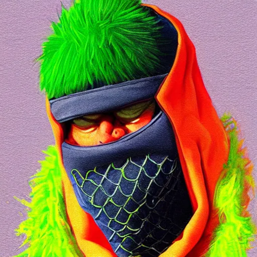 Image similar to a tennis ball monster wearing a balaclava, ski mask, angel wings, digital art, fantasy, magic, trending on artstation, ultra detailed, professional illustration by Basil Gogos