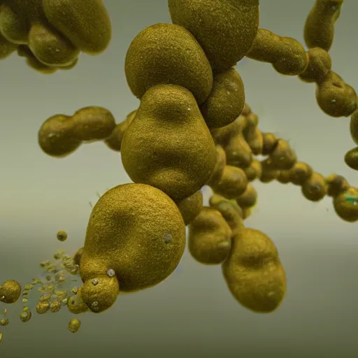 Image similar to golden teacher dropping spores, unreal engine, macroshot