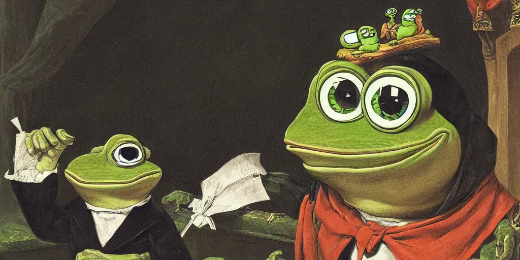 Image similar to pepe the frog, proclamation of the german empire by anton von werner