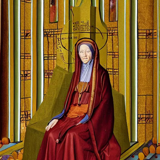 Image similar to A photograph of Hildegard Von Bingen by Juergen Teller, XF IQ4, 150MP, 50mm, f/1.4, ISO 200, 1/160s, natural light, Adobe Photoshop, Adobe Lightroom, DxO Photolab, Corel PaintShop Pro, rule of thirds