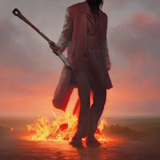 Image similar to a portrait of nick cave baking pizza, eerie colors, dramatic light, gorgeous view, depth, high detail, digital art, painted by greg rutkowski and seb mckinnon, trending on artstation