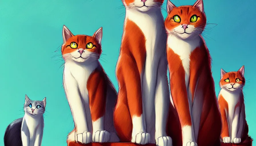 Image similar to artwork of really tall sitting cats by ross tran, thick brush, 4 k resolution