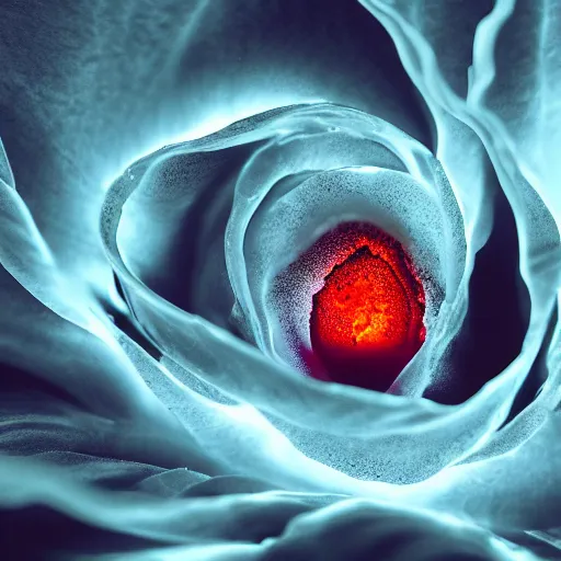 Prompt: award - winning macro of a beautiful magma rose made of glowing molten lava, inner glow, magma texture