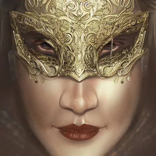 Image similar to Very very very very highly detailed epic photo of face with venetian mask, intricate, dystopian, sci-fi, extremely detailed, digital painting, artstation, concept art, smooth, sharp focus, illustration, intimidating lighting, incredible art by Artgerm and Anton Pieck