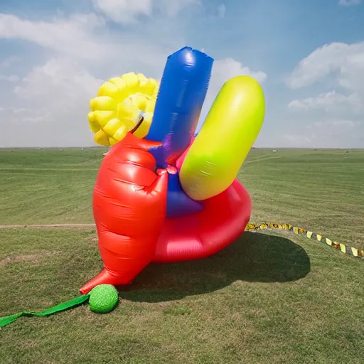 Image similar to overinflated inflatable bursting, too much air, toy explosion, action photography, slow - motion