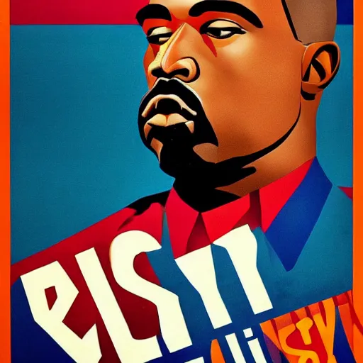 Image similar to a soviet equality propaganda poster of kanye west