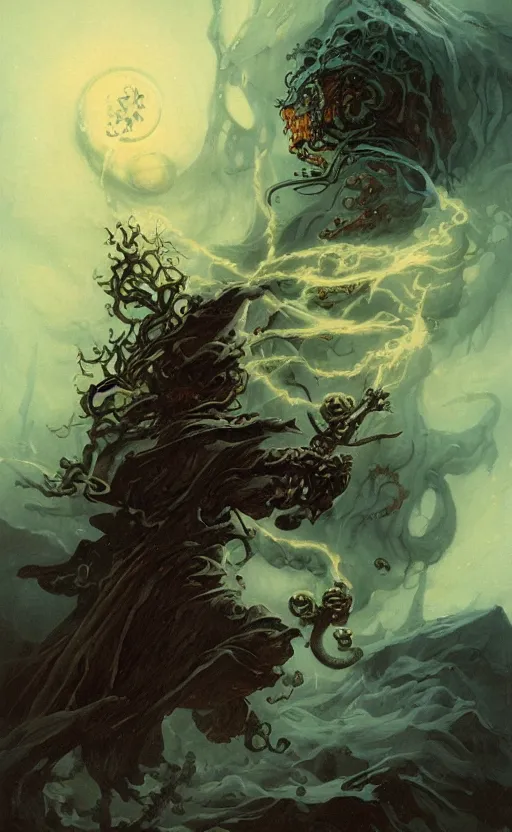 Prompt: storm ghost wizard, frazetta, mohrbacher