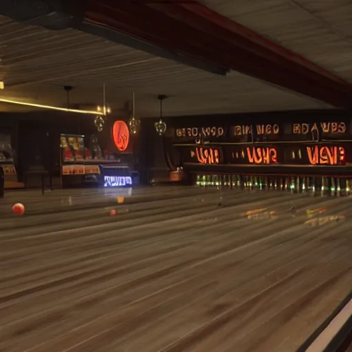 Prompt: A bowling alley in red dead redemption 2