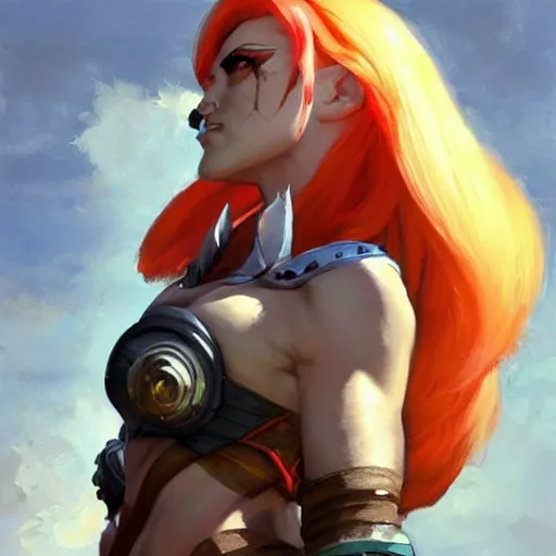Image similar to greg manchess portrait painting of a female kratos as overwatch character, medium shot, asymmetrical, profile picture, organic painting, sunny day, matte painting, bold shapes, hard edges, street art, trending on artstation, by huang guangjian and gil elvgren and sachin teng