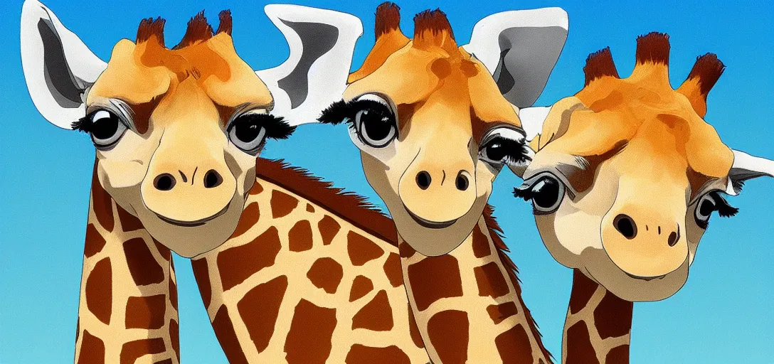 Image similar to studio ghibli baby giraffe, digital art, very detailed, high quality