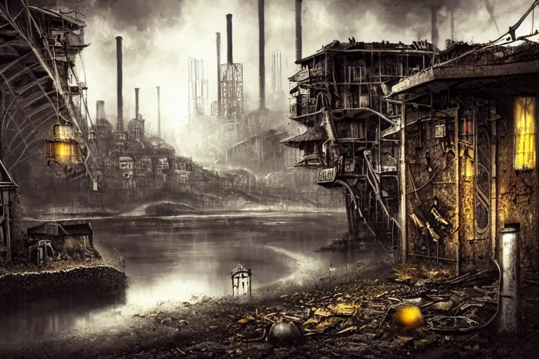 Image similar to elegance, gothic river favela honeybee hive, urban environment, industrial factory, apocalyptic, somber, award winning art, epic dreamlike fantasy landscape, ultra realistic,