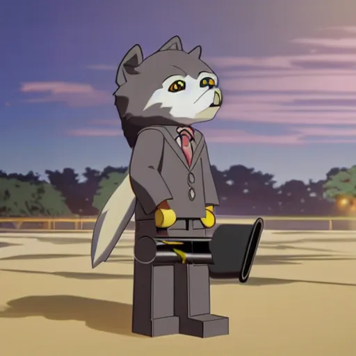 Image similar to modern anime still of beastars legoshi the anthro male grey wolf in a boarding school uniform, playing saxophone on a moonlit beach, official studio anime still