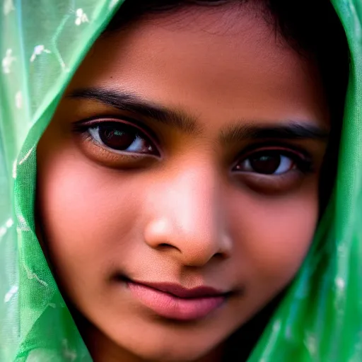 Prompt: portrait of a beautiful Bangladeshi girl at dawn, 8k, 55m lens,