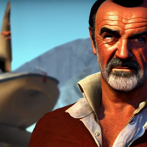 Image similar to sean connery as sully in uncharted 3, 8 k detail,