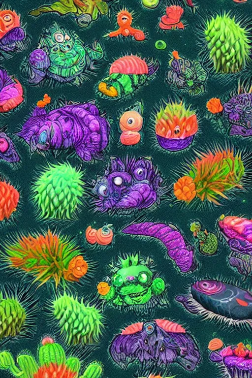 Image similar to creature sushi roots cactus elemental flush of force nature micro world fluo light deepdream