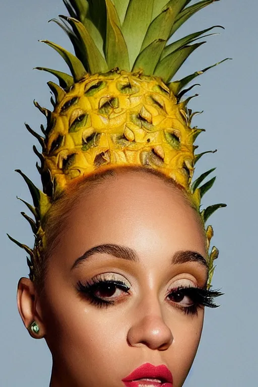 Prompt: doja cat as a pineapple, human face in the shape of a pineapple