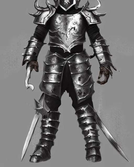 Prompt: fantasy warrior in full armor, silver with gold trim, concept art, minimal, deviantart, trending on artstation,