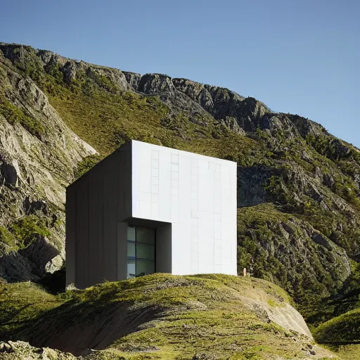 Image similar to a building in a stunning landscape by som