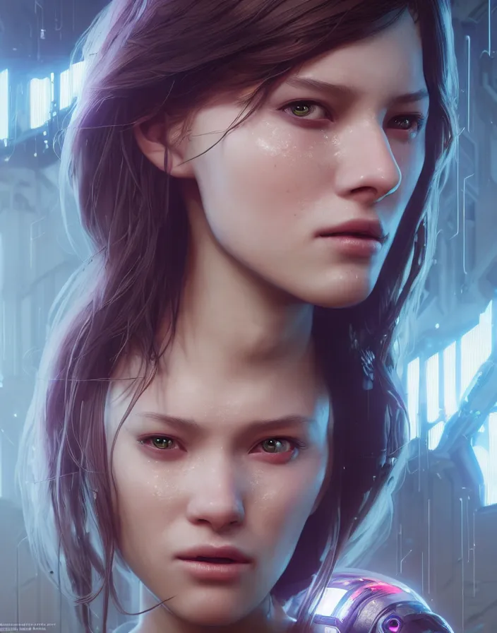 Prompt: crying beautiful female android!, intricate detailed environment, photorealistic!, octane render, mechanical, concept art, cinematic lighting, digital art, cinematic, cgsociety, hyper realism, cyberpunk 8 k. by artgerm and wlop and maciej kuciara and godmachine and moebius and rossdraws and greg rutkowski and alphonse mucha and stanley lau